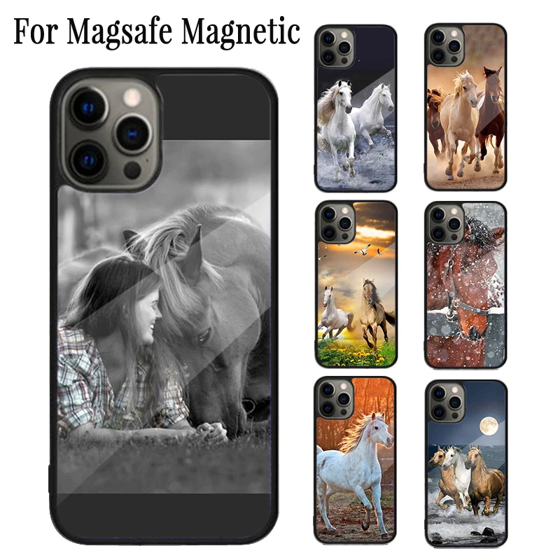 Horse Pony Pattern 2020 Magnetic Phone Case Coque For iPhone 16 15 14 Plus 13 12 Mini 11 Pro Max Magsafe Wireless Charging Cover