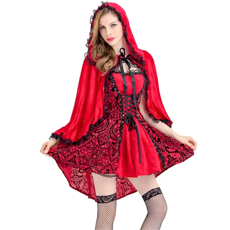 

Halloween plus Size C Red Riding Hood Costume Jacquard Cloak Women's Traditional Chinese Ethnic Stage Performance Clothing