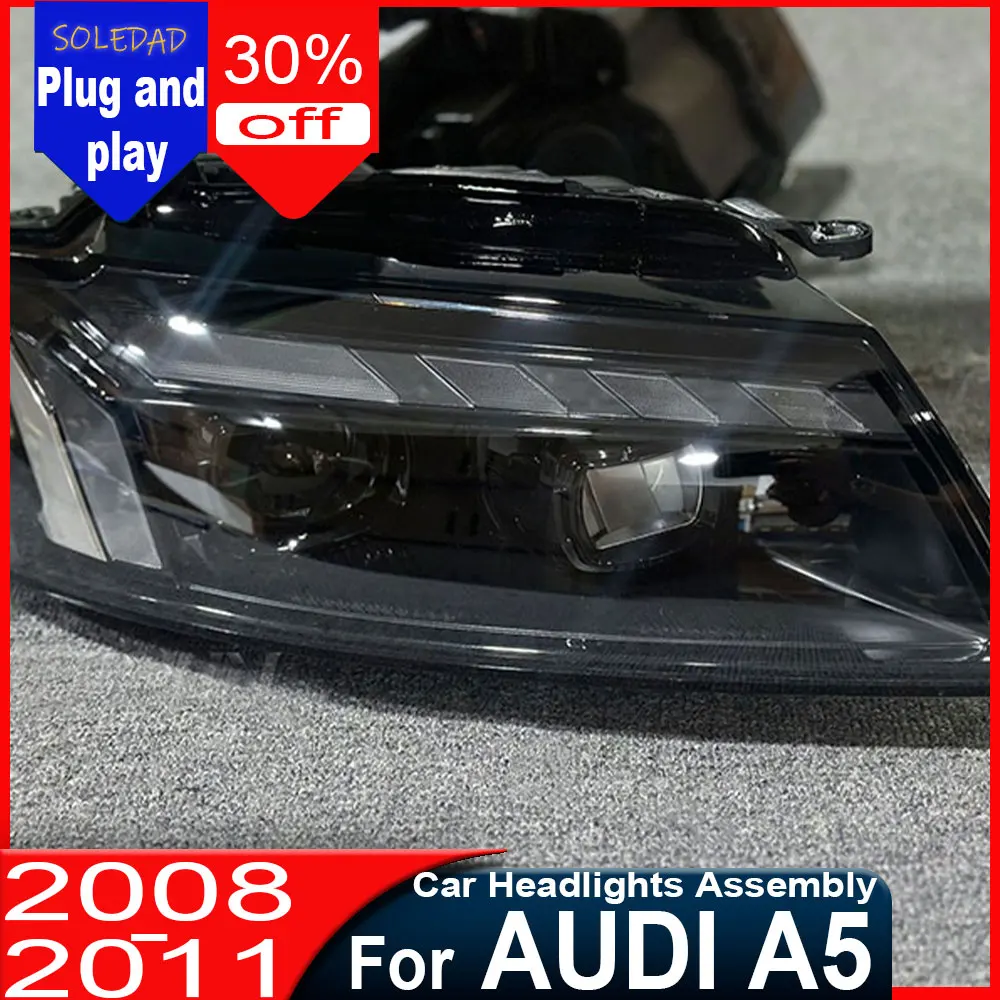 

Автомобильные фары для Audi A5, светодиодные фары с проекционными линзами, 2008-2011, анимация S5, динамические сигналы DRL, задний ход, автомобильный аксессуар