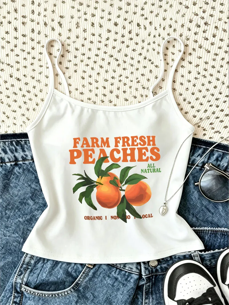 Women Tops 90s Vintage Peach Printed Camisole Tops Cute Aesthetic Foodie Graphic Crop Top Oversized Y2k Fruit Lover Tank Top