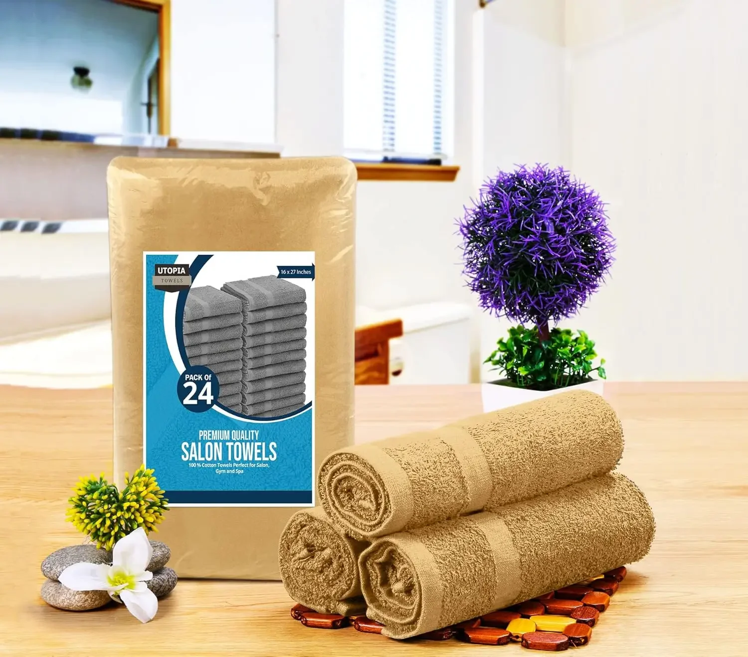 Beige Salon Towels Pack of 72 (Not Bleach Proof 16 x 27 Inches) Highly Absorbent Towels for Hand Gym Beauty Spa