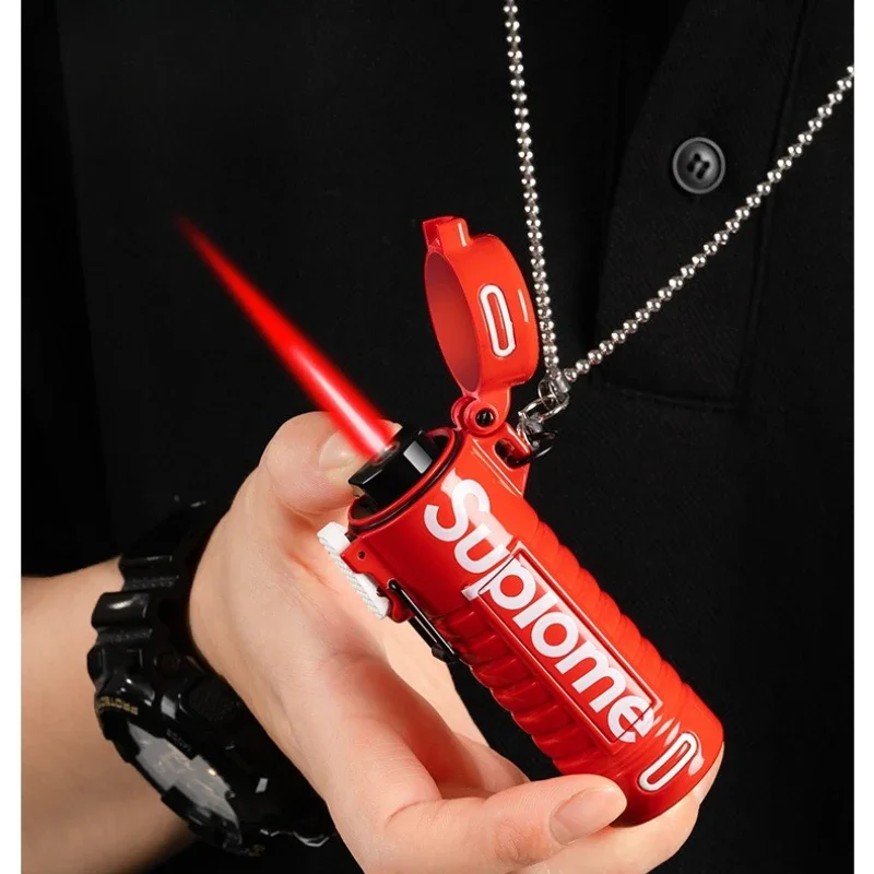 

New Outdoor Windproof Pendant Inflatable Lighter Fashion Letter Jet Flame Strong Firepower Portable Accessory Lighter Men's Gift