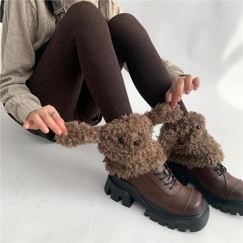 Fluffy Dog Leg Warmers Kawaii Women Curly Faux Fur Leg Cuffs Cosplay Lolita Sweet Girl Goth Street Snap Ankle Calf Covers Soft