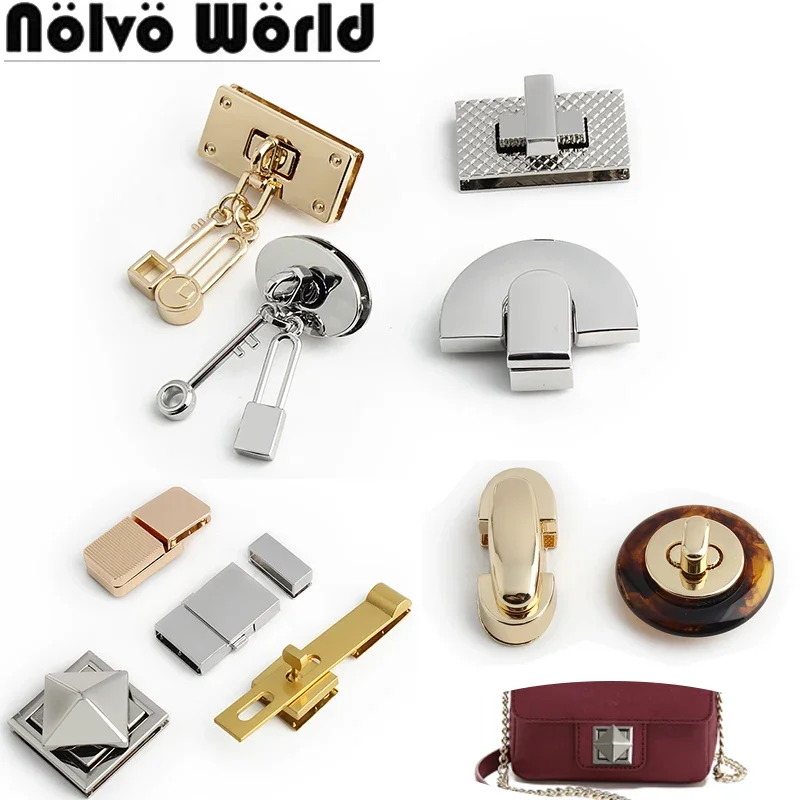 2/5/30Sets Rectangular Metal Snap Clasp Locks For DIY Craft Wallet Bags Handbag Twist Lock Totes Fasteners Buckles Accessories