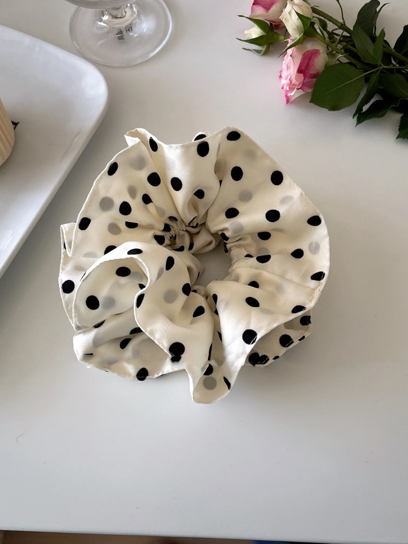 Großes Polka-Dot-Stirnband im sanften Retro-Stil für Damen, klassisches Material, Haarband mit schmaler Taille, Dutt-Stirnband – Detail 4