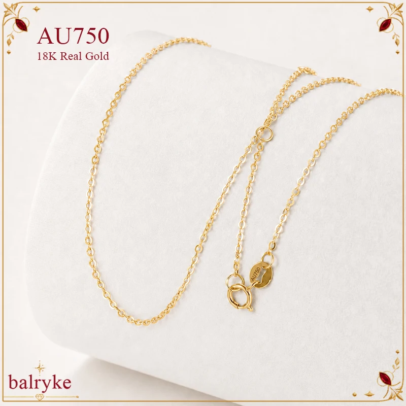 Real 18K Gold O Chain 45CM Necklace AU750 for Women Men 0.8mm Fine Cable Chain DIY Jewelry Making Accessories