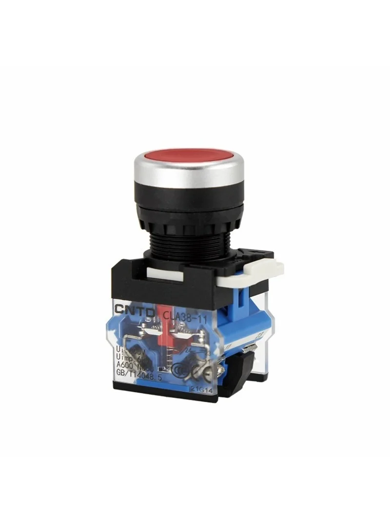 CNTD CLA38-11PNL-R Push Button Switch 22mm Panel Mount Red Flush Head 1NO+1NC Spring Return Momentary IP54 660V A600