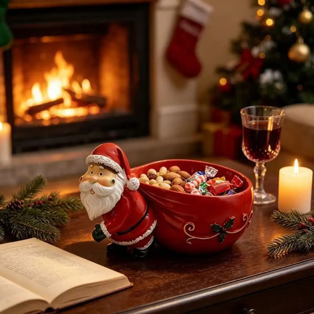 Practical Resin Santa Claus Figurine Cartoon Cute Snack Storage Basket Red Durable Christmas Decorative Figurine Christmas