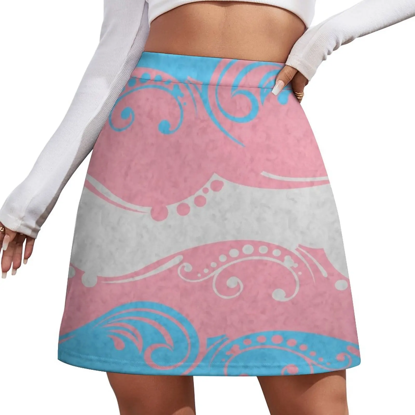 Fancy Swooped and Swirled Transgender Pride Flag Background Mini Skirt summer clothes skirts for womens 2026 Mini Skirt