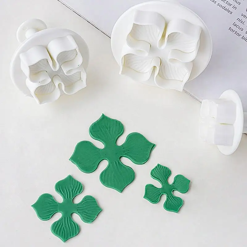 3Pcs/Set Plastic Hydrangea Fondant Cake Decorating Plunger Cutter Flower Blossom Mold Home Cake Tools