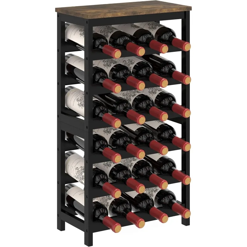 

Bamboo Wine Rack Freestanding Floor, Storage Shelves with Brown Table Top, Stackable Display for Kitchen
