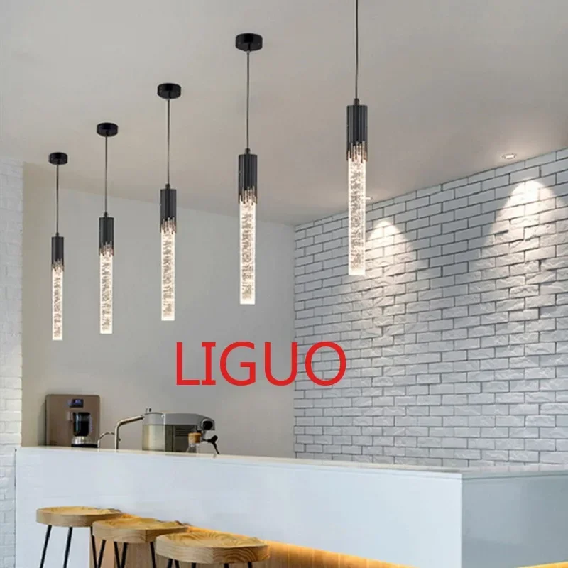 Modern tube pendant light minimalist crystal lamps For Dining Room Bedroom Shop Bar Cafe Home Decor aesthetic home decor light