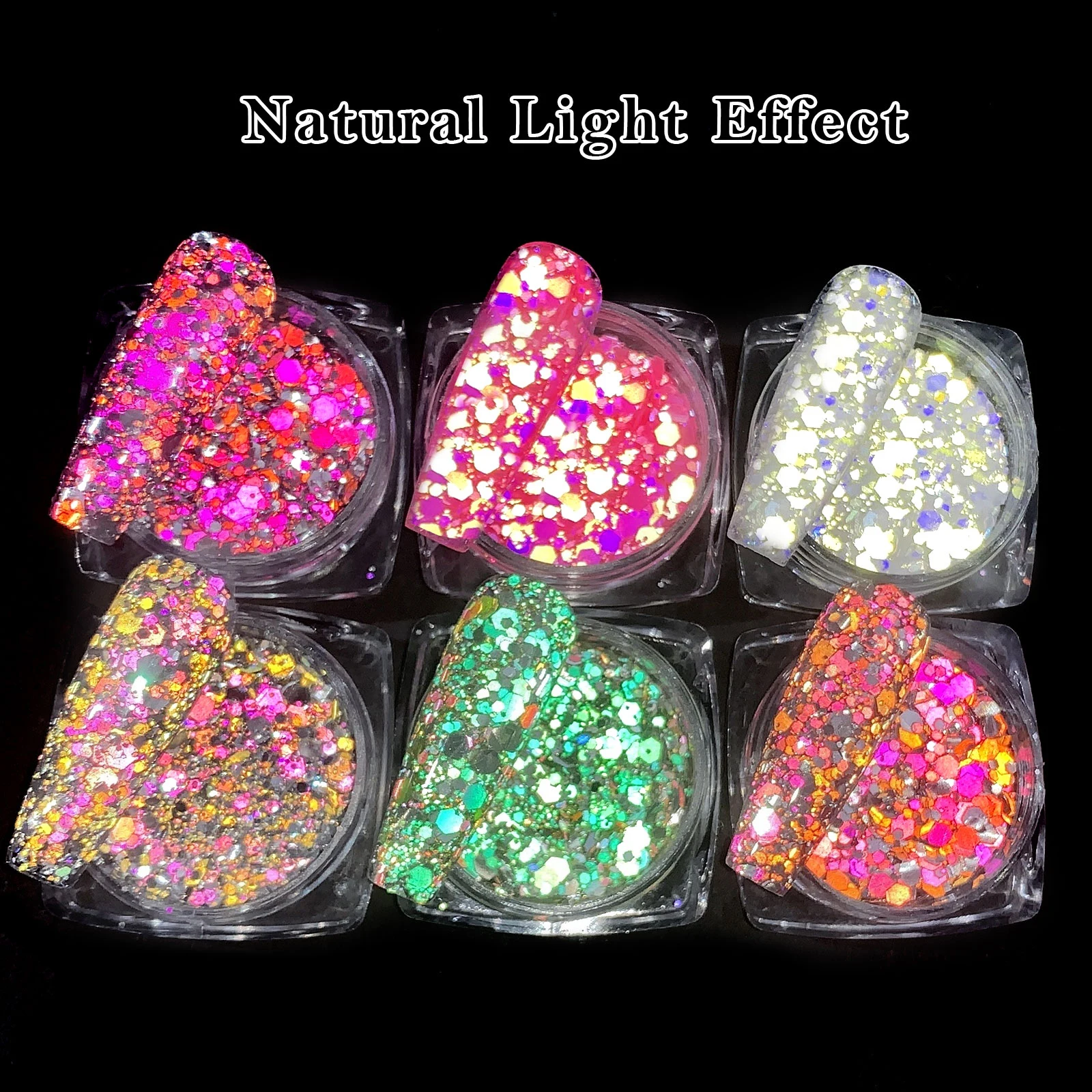6pcs/set Reflective Flash Glitter Nail Powder Flash Disco  Crystal Diamond Chrome Pigment Dipping Powder  Dazzling Party Sparkly