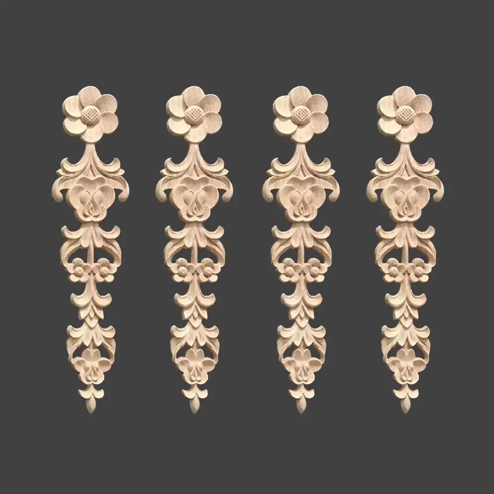 Vintage 4Pcs Wood Carved Corner Onlay Applique Unpainted Cabinet Decorative Figurines Wooden Miniature Furniture Accessories