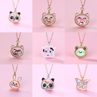 Elviragirl 1Pcs Cartoon Cute Animal Bear Cattle Frog Rabbit Butterfly Glitter Necklace for Children Birthday Party Gifts