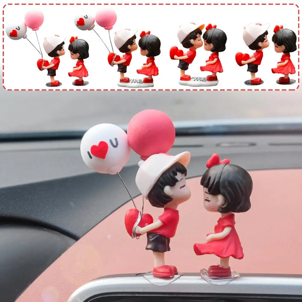 Car Ornament Model Anime Couples Cute Kiss Balloon Gifts Figurine Figure Dashboard Accessories Pink Interior Auto Decoratio T5B3