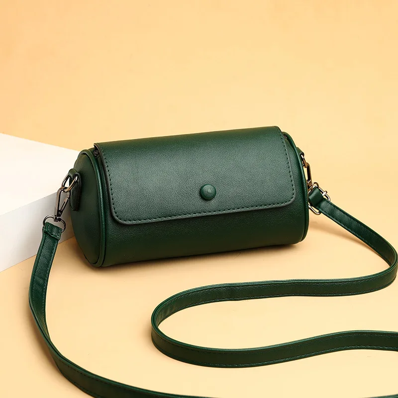

Women's Leather Barrel Bag Shoulder Crossbody Purse Compact Cylindrical Messenger Solid Color Work-Leisure Handbag Purse 숄더백