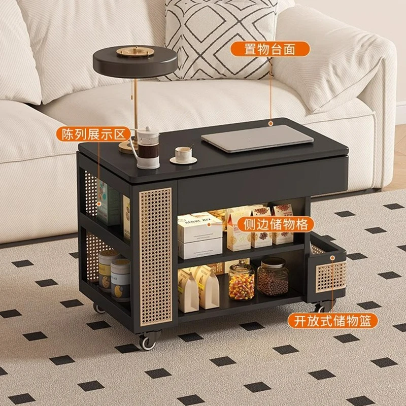 LTT retro American living room sofa storage removable side cabinet braided rattan craft side cabinet