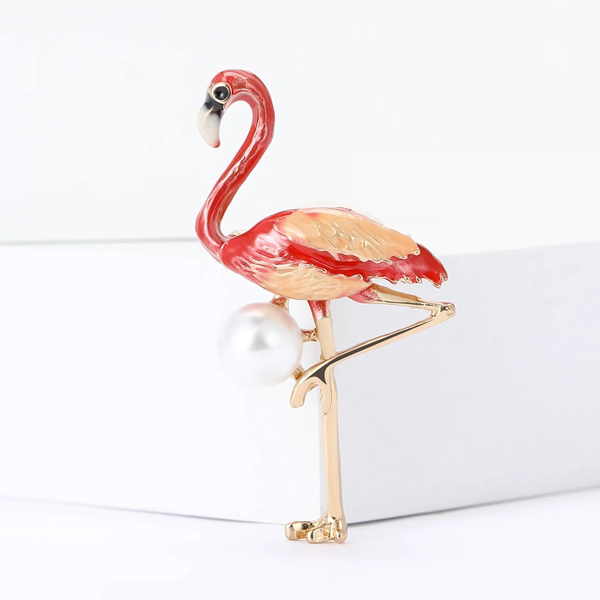 exquisite alloy enamel flamingo brooch, fashionable women's suit accessory jewelry