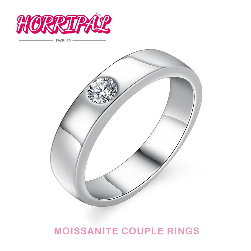 

HORRIPAL D VVS1 Moissanite Couple Ring S925 Silver 18k White Gold Plated Eternal Love Band Wedding Engagement Ring For Man Woman