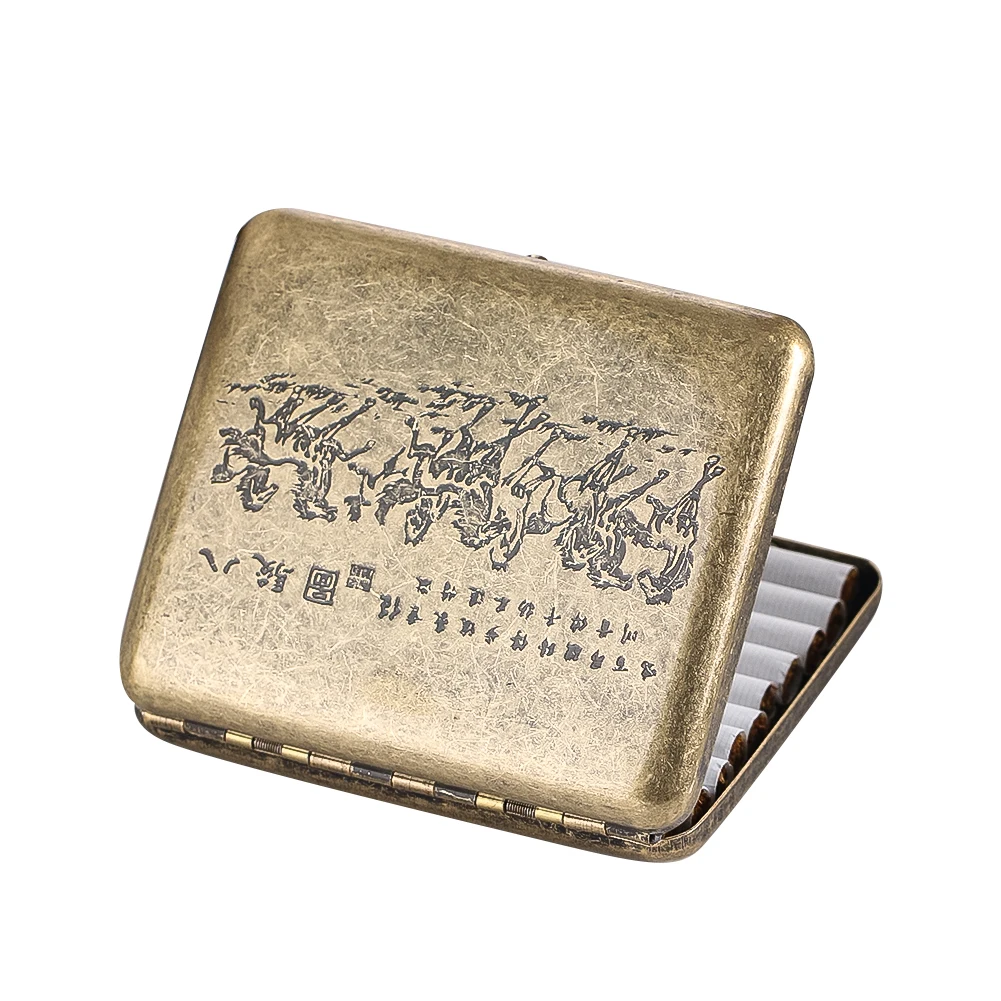 Bronze-Zigarettenetui mit Acht-Pferde-Muster, Chinesische Traditionelle Kultur, Geschenkbox für Männer, Retro Metall-Blechdose, Neu – Detail 2