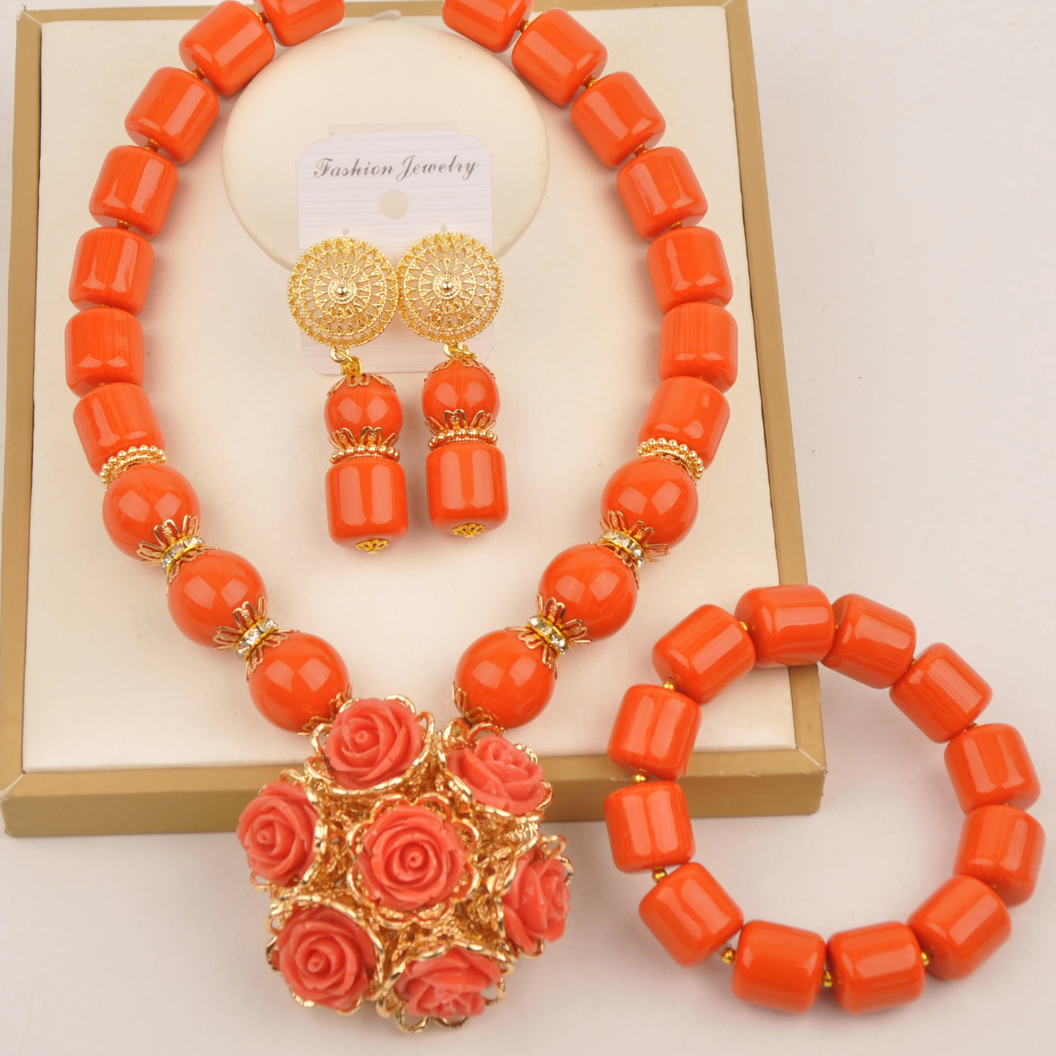 

African Wedding Beads, Orange Artificial Coral Jewelry