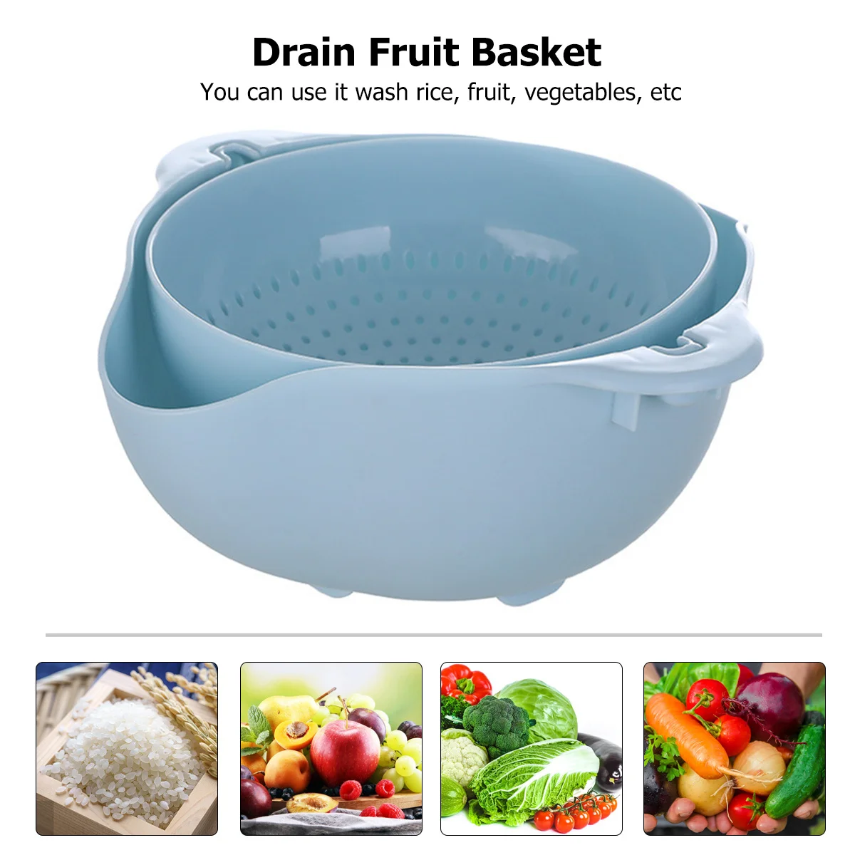 

1Pcs Wheat Straw Drain Basket Double Layer Kitchen Colander Fruit Vegetable Washing Bowl Multifunctional Storage Strainer
