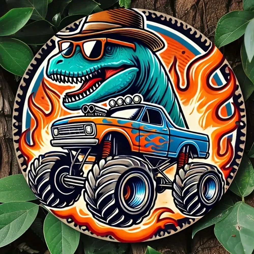 

1pc T-Rex Monster Truck Metal Wall Art - for Home, Birthday Party Vintage Industrial Decoration, Dinosaur Room Decor,Decoration