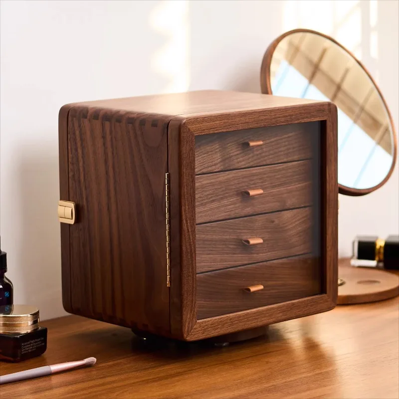 Rotating Jewelry Box Solid Wood Creative Exquisite Necklace Ring Jewelry Storage Cabinet Luxury Portable Jewellery Display Case