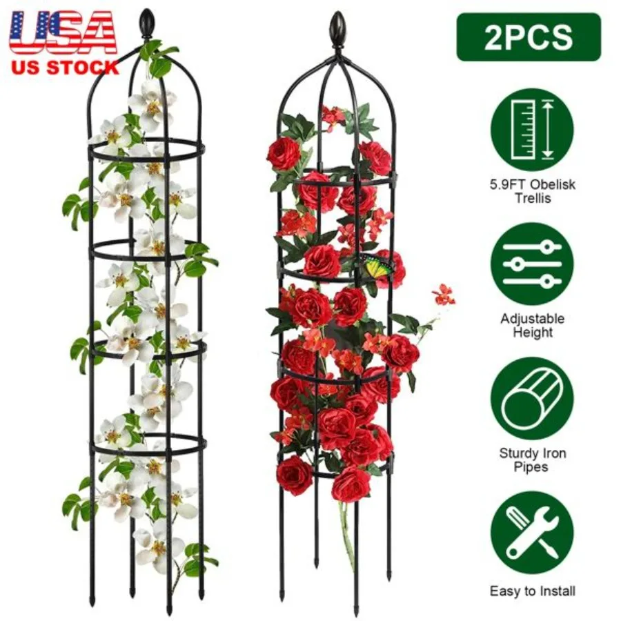 

2 Packs Garden Obelisk Trellis 5.9FT Plants Tower for Climbing Plants Flower Vegetable Vine Support Rustproof Garden Plant Trel