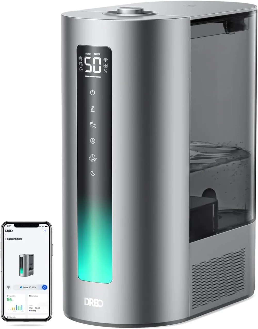 Humidificador dormitorio, inteligente para grandes espacios, vapor frío/caliente, para plantas y bebé, llenado superior,