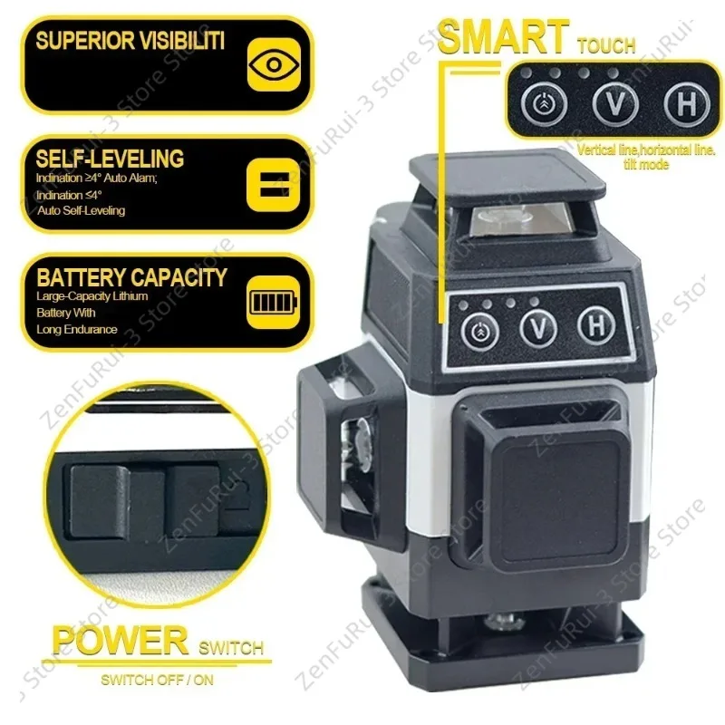 Mini Green Laser Level 12 16 Lines 3D 4D Self‑Leveling 360° Horizontal Vertical Cross Beam For Construction Measuring Work Tool