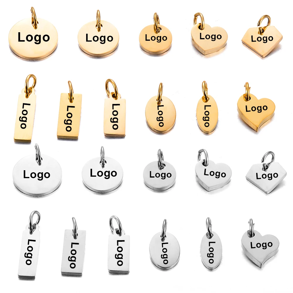 20 stücke Spiegel Polieren Edelstahl Angepasst Kleine Name Logo Tags Rekord Disc Charms für Halskette DIY Erkenntnisse Dropshipping