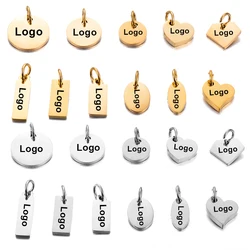 20 stücke Spiegel Polieren Edelstahl Angepasst Kleine Name Logo Tags Rekord Disc Charms für Halskette DIY Erkenntnisse Dropshipping