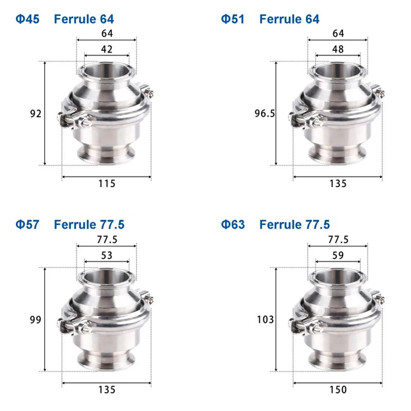 Électrovanne 3/4'' 1'' 1.5'' 2'' 2.5'' 3'' Sanitary Tri Clamp Check Valve One Way Flow Valves Stainless Steel 304 Food Level Eau et vapeur — détail 3