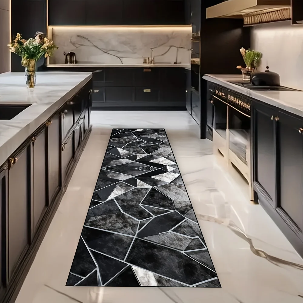 VIKAMA Flannel Marble Pattern Kitchen Floor Mat - Nordic Geometric Corridor Living Room Bedroom Bathroom Entrance Door Mat Decor