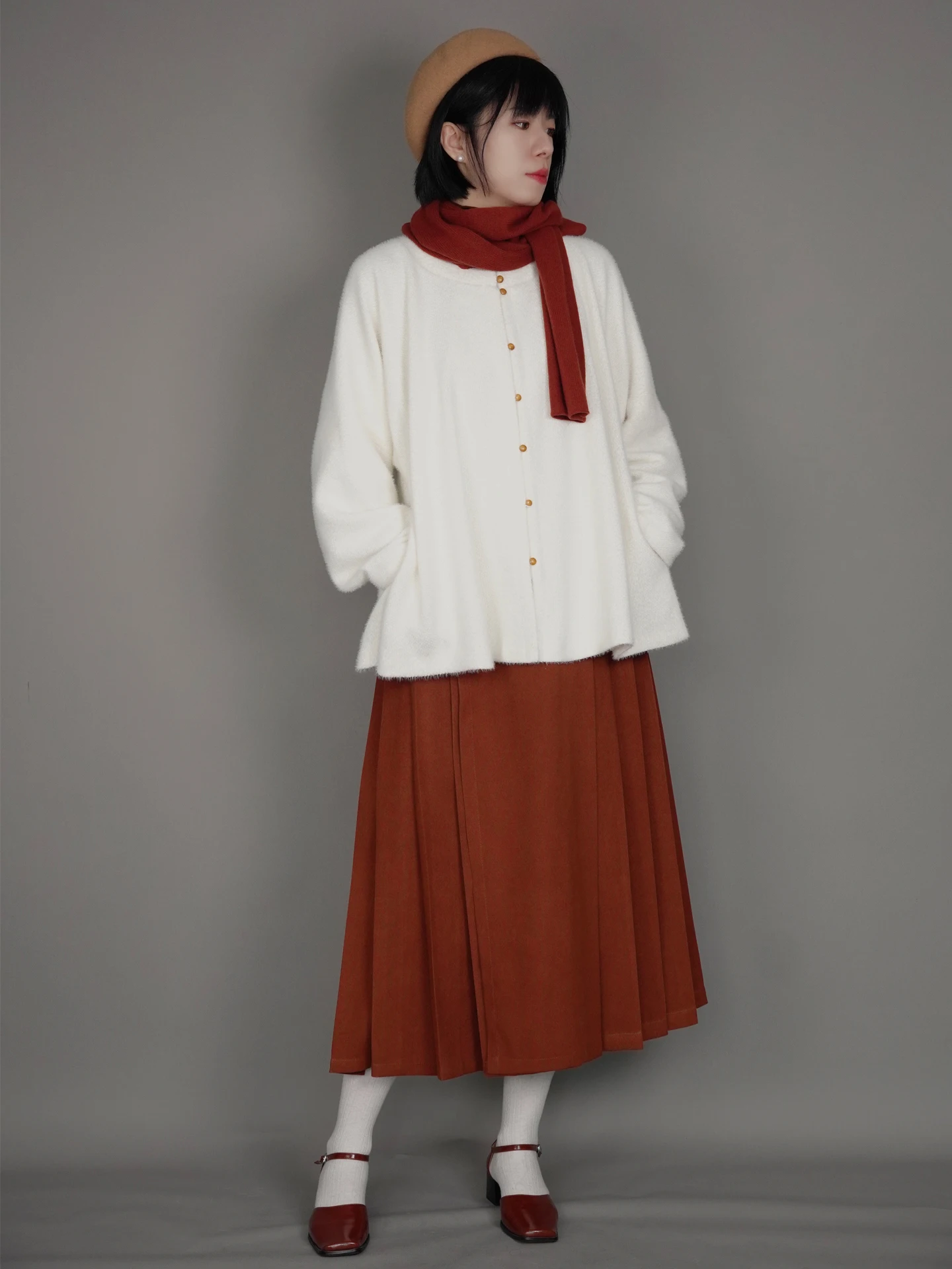 

Осенне-зимняя молочная юбка Hanfu ort с воротником-стойкой и пуговицами спереди, традиционная китайская одежда