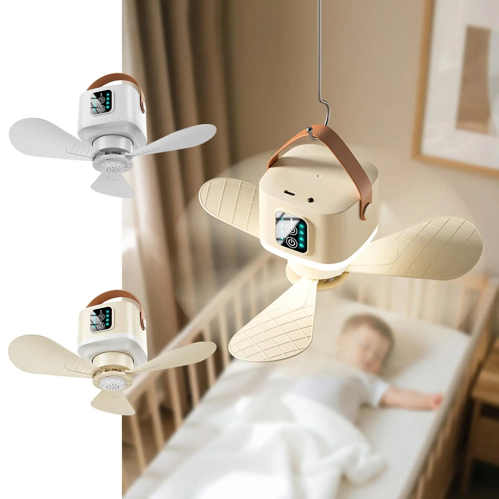 Outdoor Small Ceiling Fan 3600 MAh USB Rechargeable LED Light Canopy Fan With Remote Control Fan For Home Bedroom Dorm