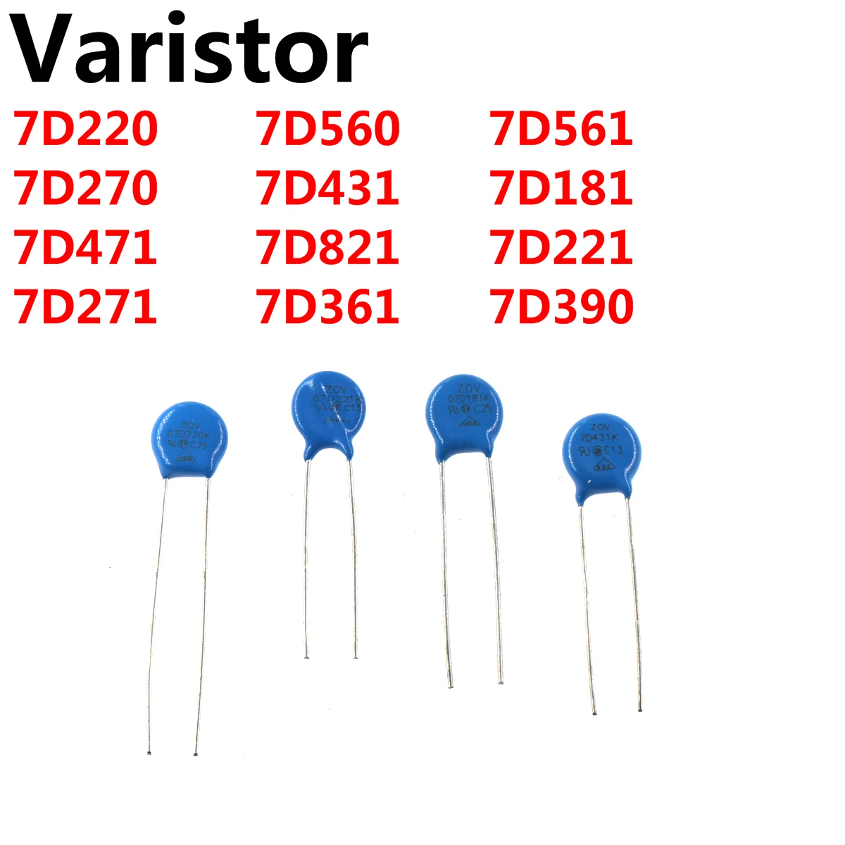 100PCS varistor 7D220K 7D270K 7D471K 7D271K 7D560K 7D431K 7D821K 7D361K 7D561K 7D181 7D221K 7D390K