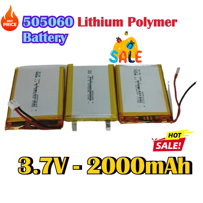 

505060 Battery Lithium Polymer 3.7V 2000mAh Rechargeable Battery for Walkie Talkie Bluetooth Speaker PDA POS GPS M43HD