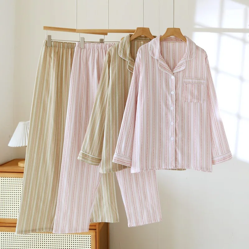 

Couple Matching Pajamas Set Cotton Double Gauze Sleepwear Soft Breathable Long Sleeve Loungewear for Men Women Spring Autumn