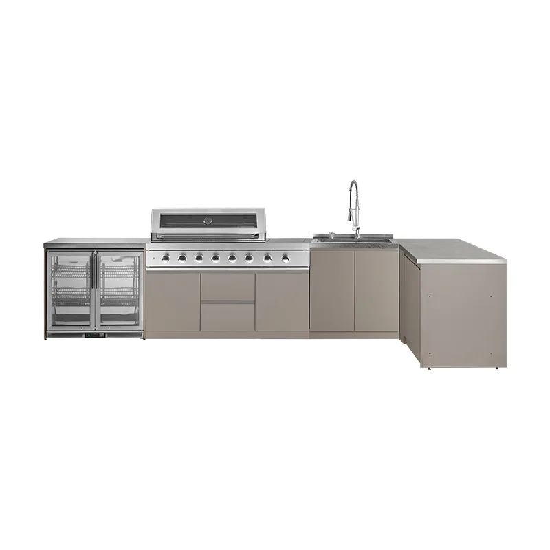 Stainless Steel Outdoor Kitchen Cabinet with Built-in BBQ Grill Open Air Operation Counter Patio Cooking Station