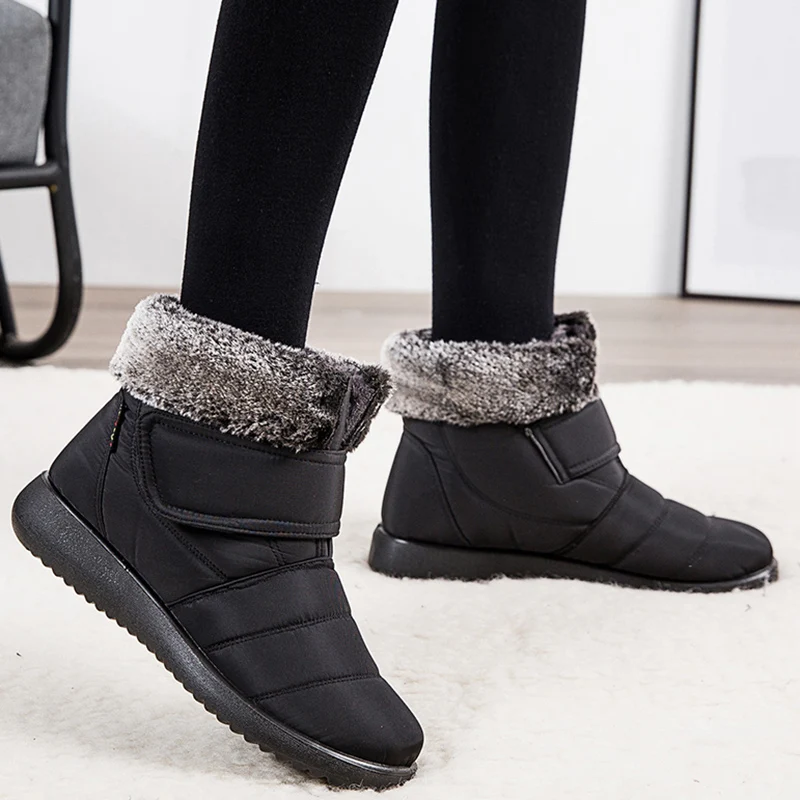 Botas de nieve con plataforma para Mujer, zapatos informales para mantener el calor, planos de felpa, Invierno