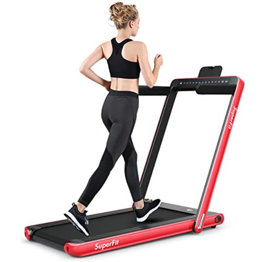 Home office walking pad: 2.25HP dual-display foldable treadmill, black steel frame, compact portable design for small spaces wi