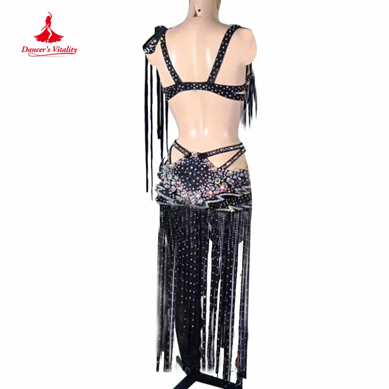 Belly Dance Performance Costume Suit Customzied AB Stones Bra+skkirt+arm 3pcs for Women Oriental Belly Dancing Competiton Set