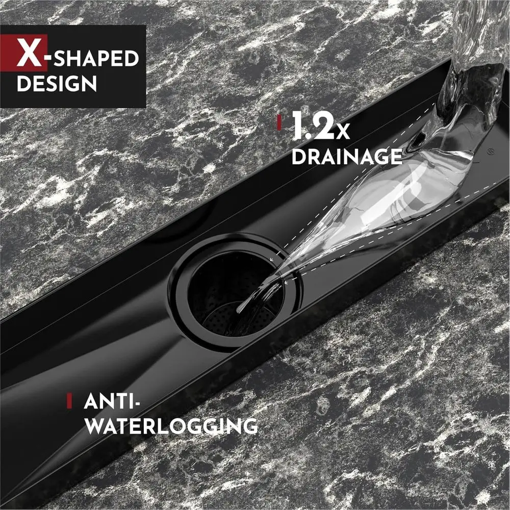 Desagüe de Ducha Lineal Negro Mate de 28 Pulgadas con Rejilla de Acero Inoxidable Extraíble y Accesorios