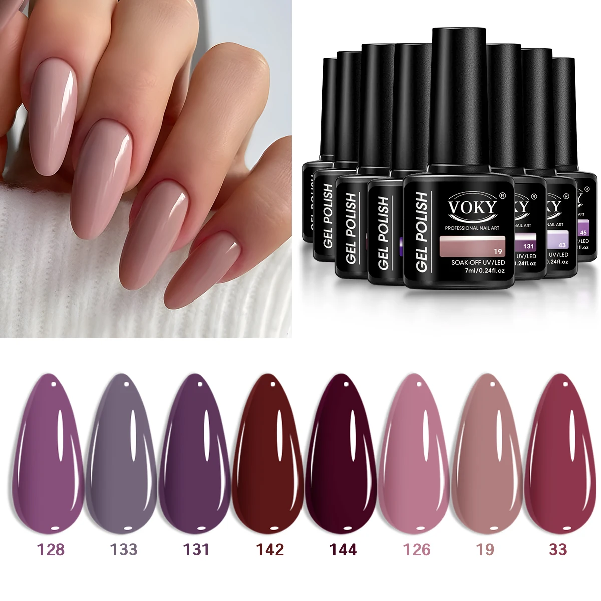 VOKY Juego de 8 piezas de gel para uñas, adecuado para inmersión de curado UV/LED, ideal para manicura DIY para niñas y mujeres