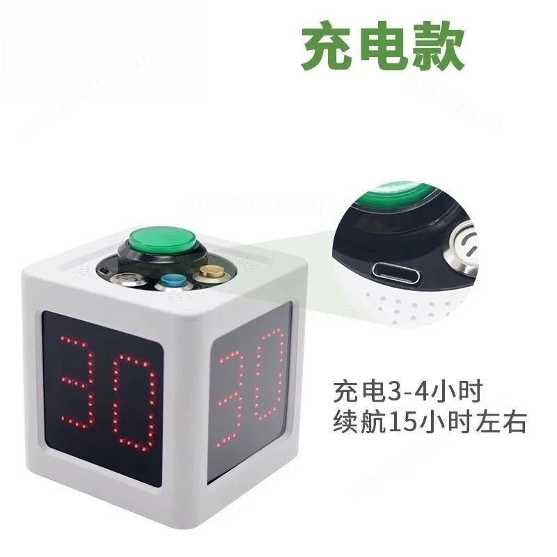 White 4-Sided LED Digital Timer Battery Operated / USB Rechargeable Adjustable Brightness Sound Table Game Competition Timer