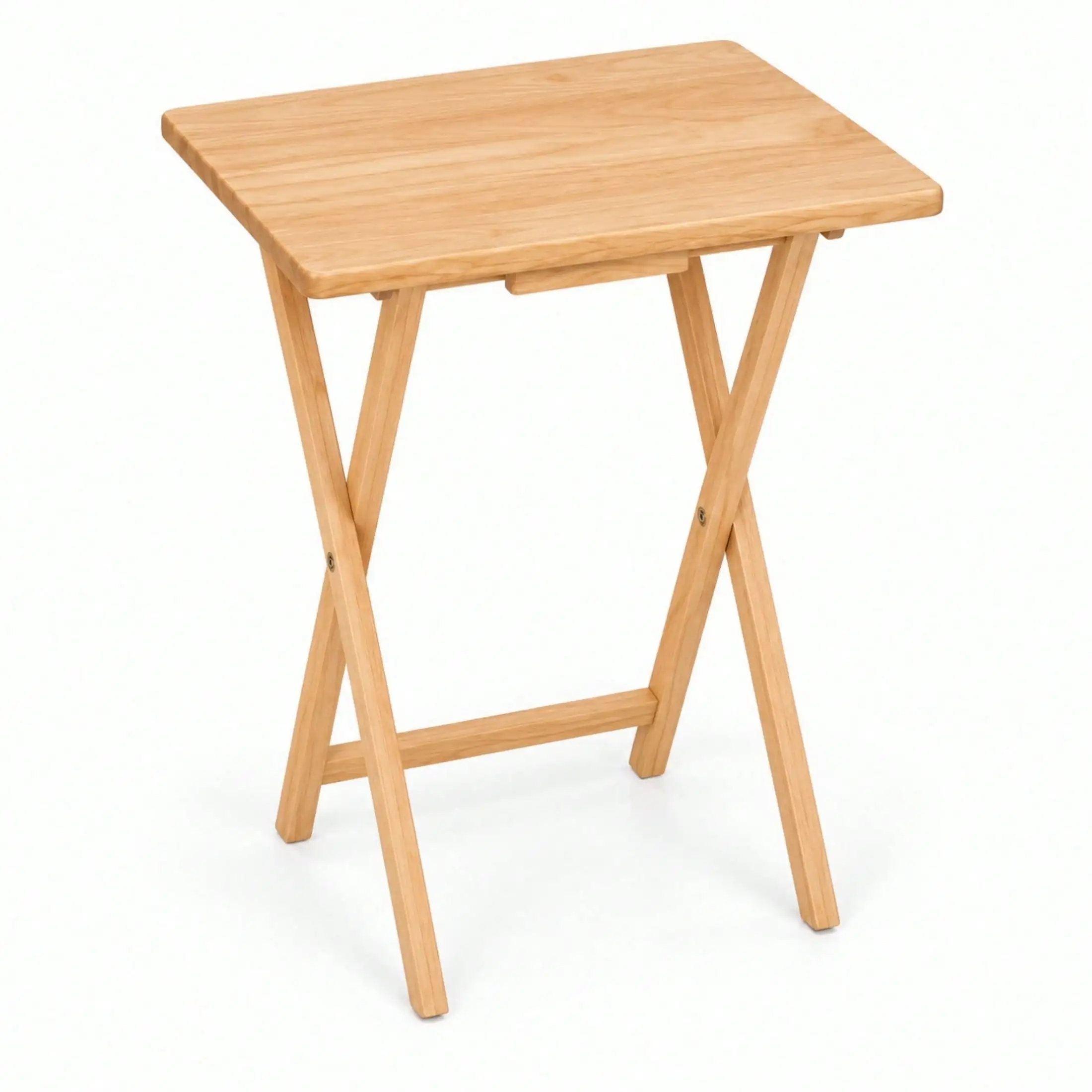 Folding TV Tray Table, Solid Rubberwood Portable Side Table With Storage Rack, Lightweight Snack Table For Living Room, Bedroom & Home Office, Natural