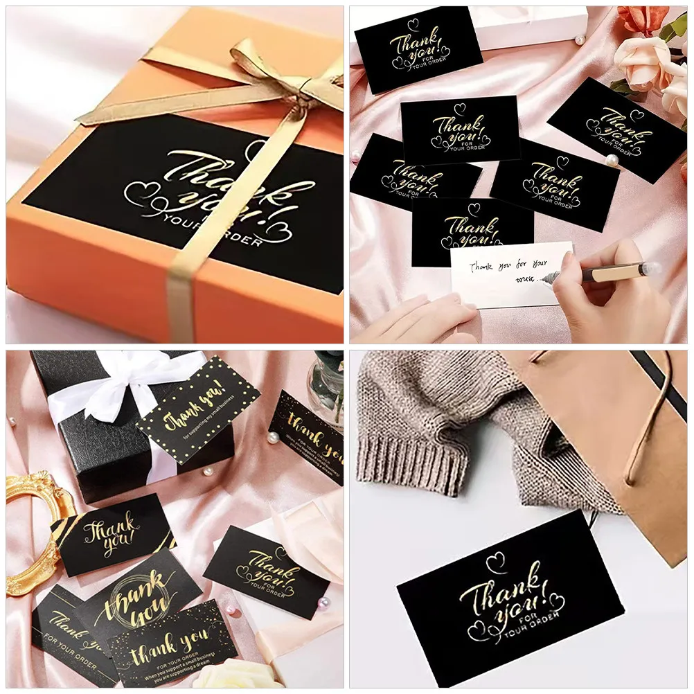 300Pcs Black Thank You Cards Elegant Blank Back Mini Size for Small Business Retail Stores Employees Wedding Graduation